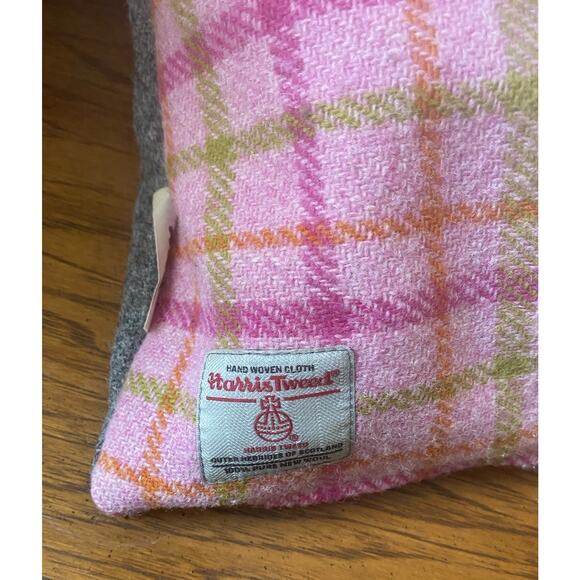 Harris Tweed Wool Pink Green Orange Plaid Preppy Throw Pillow 15x15 - Picture 2 of 4